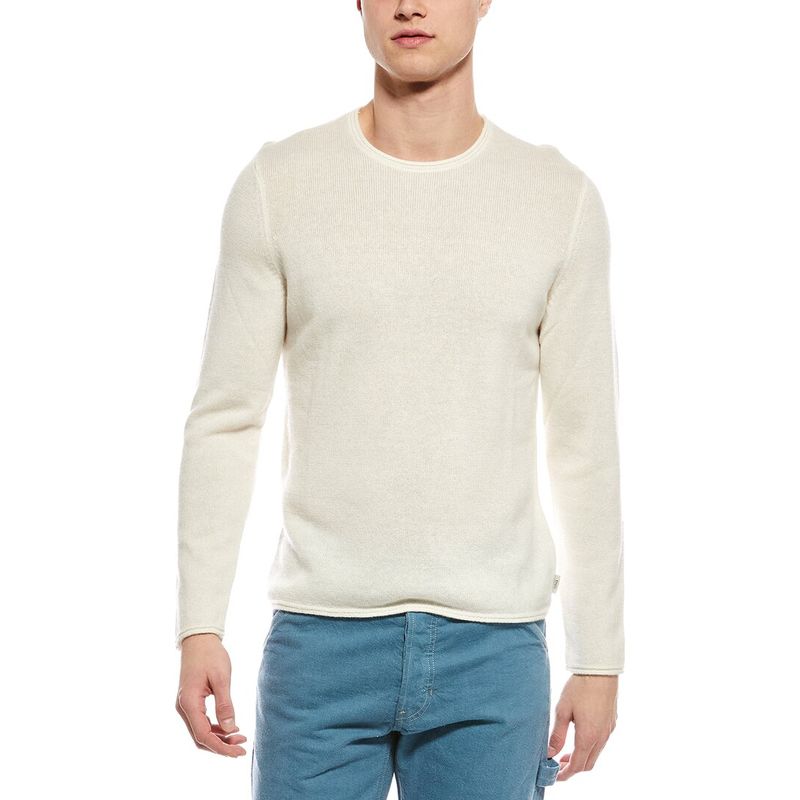 Onia Mens Linen & Cashmere-Blend Roll Neck Sweater, White